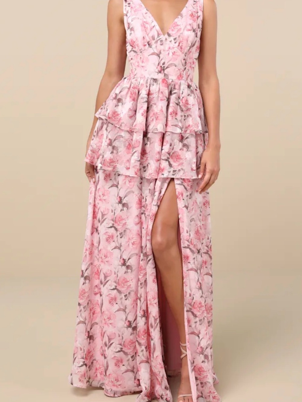 Lulu's  Blush Pink Floral Tiered Maxi Dress NWT